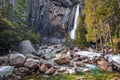 Gorgeous Flowing Day at Lower Yosemite Falls, Yosemite National Park, California Royalty Free Stock Photo