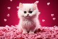 Gorgeous Fluffy Kitten Playfully Embracing Tender Hearts for Valentines Day Celebration