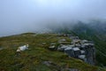 Gorgeous foggy landscape on the way to Omu Peak Royalty Free Stock Photo