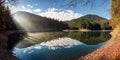 Gorgeous foggy morning on the mountain lake Royalty Free Stock Photo