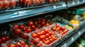 Gorgeous and Fresh: Vibrant Cherry Tomatoes in Plastic Containers Stealing the Spotlight on Supermar Royalty Free Stock Photo