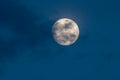 Gorgeous full moon in a dark blue night sky gets covered by soft wispy dark clouds Royalty Free Stock Photo