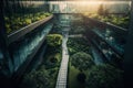 Gorgeous garden on the rooftop of a contemporary glass office building in Asia