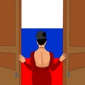 Gorgeous girl opens door to Russia. Welcome to Russia