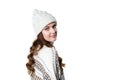 Gorgeous girl wearing warm knitted christmas jumper and a hat