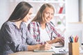 Gorgeous girls working on project Royalty Free Stock Photo