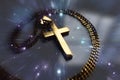 Gorgeous Gold Cross With Stars And Galaxies With Zoom Burst Effect