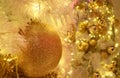 Gorgeous Golden Ornaments Sparkling on the Christmas Tree