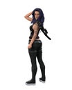 Gorgeous goth girl with tattoos and purple hair standing and looking back at the camera. 3D illustration isolated on white Royalty Free Stock Photo