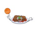 Gorgeous grilled steak mascot design style with basketball Royalty Free Stock Photo