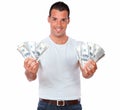 Gorgeous hispanic man holding his cash