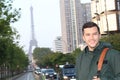 Gorgeous Hispanic man with Paris in the background Royalty Free Stock Photo