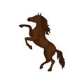 Gorgeous horse rearing up. Domestic animal with brown coat, hooves, long flowing mane and tail. Flat vector design Royalty Free Stock Photo