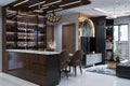 A Gorgeous interior in a modern home with luxurious furniture and items, 3D rendering