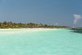 gorgeous inviting tropical beach and ocean on summer bright sunny day