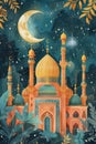 Gorgeous islamic greeting background. Mosque and Arabic Lantern. Ramadan kareem. Eid Mubarak cards for Muslim Holidays Royalty Free Stock Photo