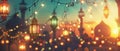 Gorgeous islamic greeting background. Mosque and Arabic Lantern. Ramadan kareem. Eid Mubarak cards for Muslim Holidays Royalty Free Stock Photo