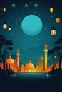 Gorgeous islamic greeting background. Mosque and Arabic Lantern. Ramadan kareem. Eid Mubarak cards for Muslim Holidays Royalty Free Stock Photo