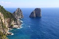 Gorgeous landscape of famous faraglioni rocks on Capri island, Italy. Royalty Free Stock Photo