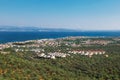 Gorgeous Landscape with Turkish village and the Aegean Sea in Edremid of Balikesir. Royalty Free Stock Photo