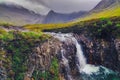 Gorgeous landscape view of Cuillin hills with river stream and waterfall, Scotland Royalty Free Stock Photo