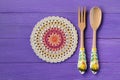 Gorgeous Mandala Crochet Doily and spoon with fork for salads