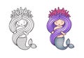 Gorgeous mermaid with a wreath of starfish, holding her long beautiful hair.