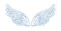 Gorgeous minimalistic angel wings vector illustration in monochrome outline style. Cute feather design elements of cupid