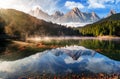 Gorgeous mountain lake in autumn fog Royalty Free Stock Photo