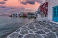 Gorgeous Mykonos town in Greece during sunset Royalty Free Stock Photo