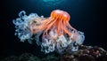 Gorgeous orange bell jellyfish gracefully swimming in the crystal clear blue waters of the ocean Royalty Free Stock Photo