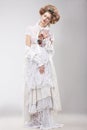 Gorgeous Outre Female in Lacy White Dress with Flowers