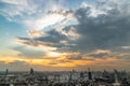 Gorgeous panorama scenic of the sunrise or sunset with cloud on the orange and blue sky over large metropolitan city in Bangkok Royalty Free Stock Photo