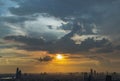 Gorgeous panorama scenic of the sunrise or sunset with cloud on the orange and blue sky over large metropolitan city in Bangkok Royalty Free Stock Photo