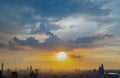 Gorgeous panorama scenic of the sunrise or sunset with cloud on the orange and blue sky over large metropolitan city in Bangkok Royalty Free Stock Photo