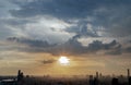 Gorgeous panorama scenic of the sunrise or sunset with cloud on the orange and blue sky over large metropolitan city in Bangkok Royalty Free Stock Photo