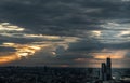 Gorgeous panorama scenic of the sunrise or sunset with cloud on the orange and blue sky over large metropolitan city in Bangkok Royalty Free Stock Photo