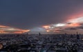 Gorgeous panorama scenic of the sunrise or sunset with cloud on the orange and blue sky over large metropolitan city in Bangkok Royalty Free Stock Photo