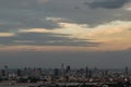 Gorgeous panorama scenic of the sunrise or sunset with cloud on the orange and blue sky over large metropolitan city in Bangkok Royalty Free Stock Photo