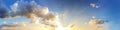 Gorgeous panorama scenic of sunrise and sunset with silver lining and cloud in the morning and evening. Royalty Free Stock Photo
