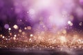 Gorgeous purple violet and gold glitter bokeh background with a captivating shining texture