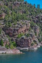 The gorgeous red rook walled Green River flowing through the Flaming Gorge  National Recreation Area in Ashley National Forest, Ut Royalty Free Stock Photo