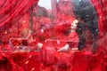 Gorgeous red themed storefront window decorated for the Christmas season, New York City, 2018 Royalty Free Stock Photo