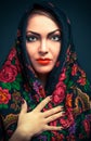 Gorgeous russian woman in shawl Royalty Free Stock Photo