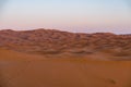 Gorgeous and scenic desert scene with the moon crescent high above beautiful sand dunes Erg Chebbi, Morocco, Merzouga Royalty Free Stock Photo