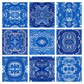 Gorgeous seamless patchwork pattern from blue and white oriental tiles, ornaments