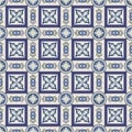 Gorgeous seamless patchwork pattern from dark blue and white Moroccan, Portuguese tiles, Azulejo, ornaments. ace textures. Royalty Free Stock Photo