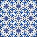 Gorgeous seamless patchwork pattern from dark blue and white Moroccan, Portuguese tiles, Azulejo, ornaments. Royalty Free Stock Photo