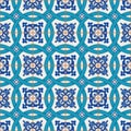 Gorgeous seamless patchwork pattern from dark blue and white Moroccan, Portuguese tiles, Azulejo, ornaments. Royalty Free Stock Photo