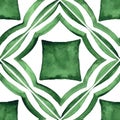 Gorgeous seamless patchwork pattern from dark green and white Moroccan, Portuguese tiles, Azulejo, Arabic ornament.